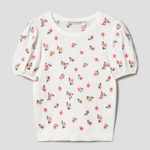 Alice + Olivia Rosa Puff Sleeve Floral Embroidered Pullover Sweater Top
